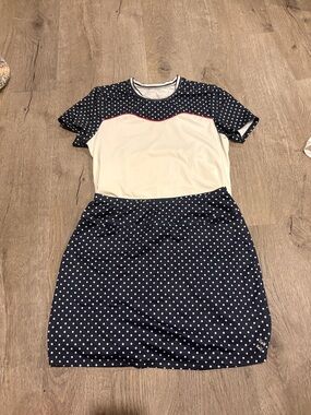 JoFit Navy Polka Dot Two-Piece Tennis, golf, active apparel. Polo and Skort